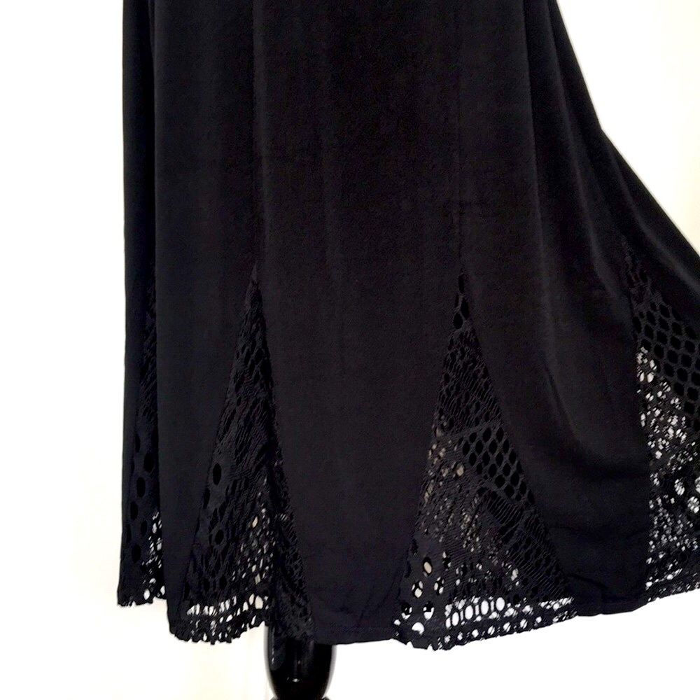 Dark Romantic Crochet Midi A-line Skirt Cut Outs Black Knit Vamp Romantic